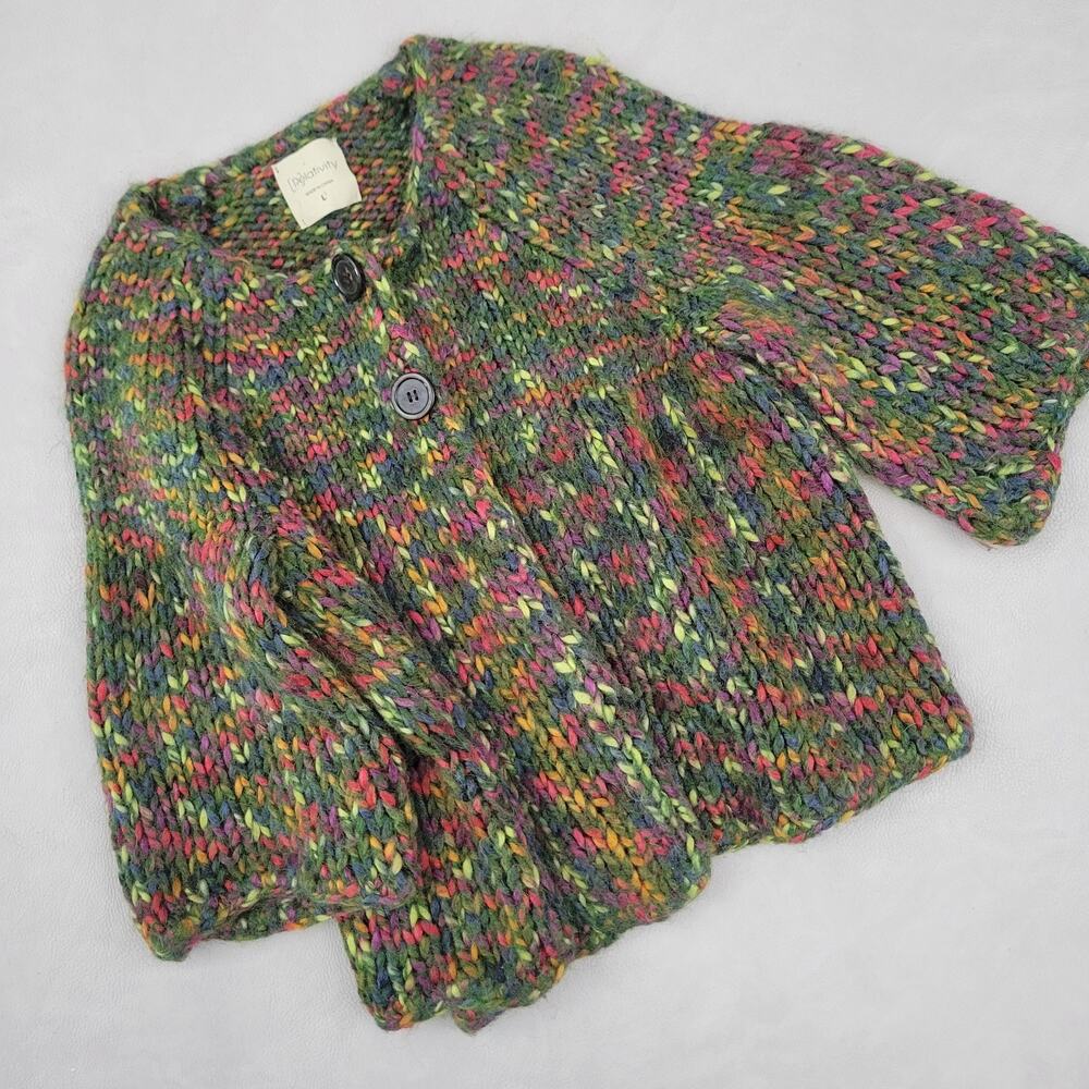 Colorful Sweater Mohair Wool Blend Cardigan by Relativity Large Knit Shrug